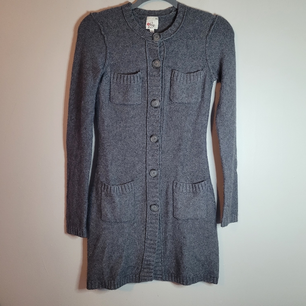 Joie Gray Long Button Front Cashmere Wool Blend Cardigan